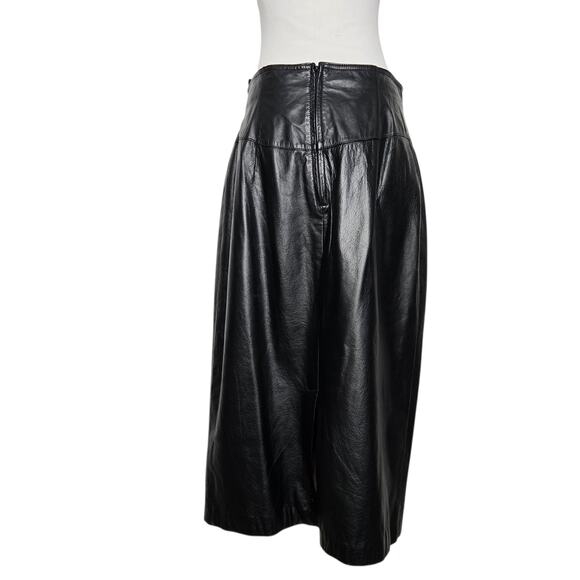 Vintage 90s Wilson's Leather Women Baddie Midi Skirt Snap Front Edgy Black Large - Picture 4 of 12